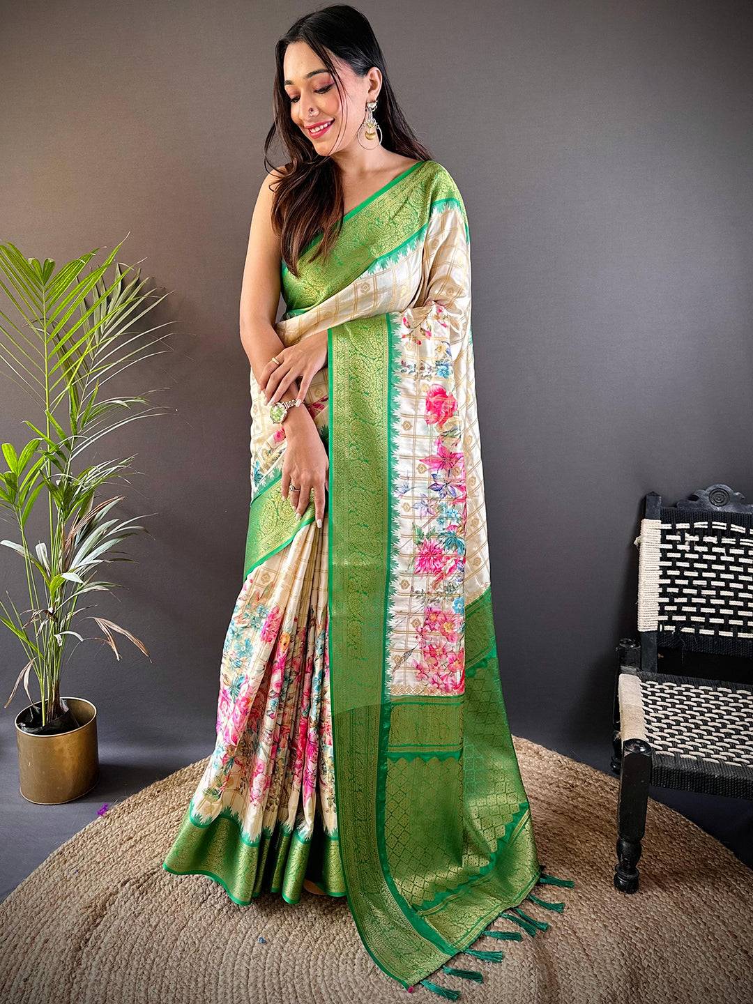 Green Floral Bloom Kovai Rettapet Saree