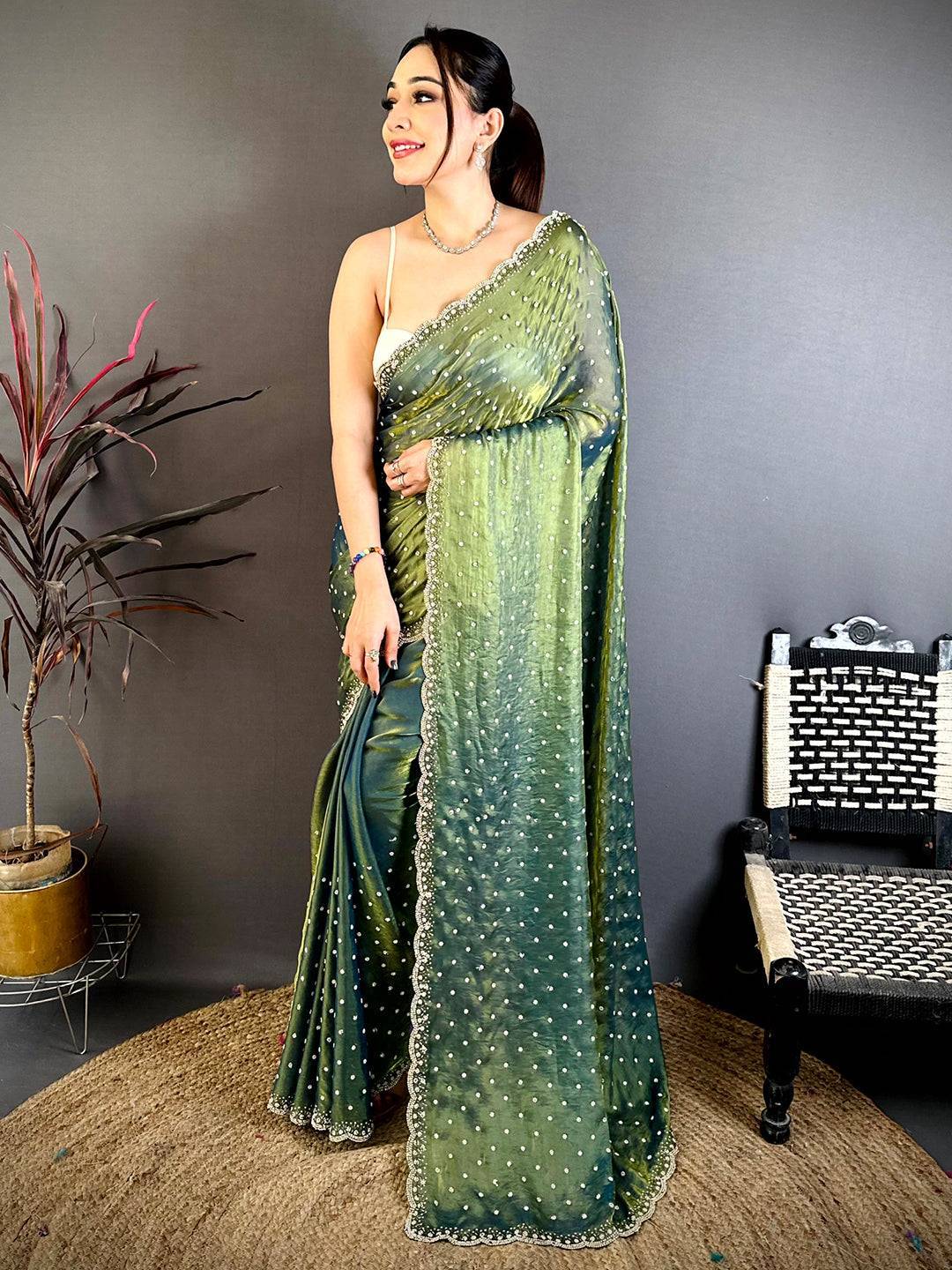 Royal Pearl Zircon Embellished Saree