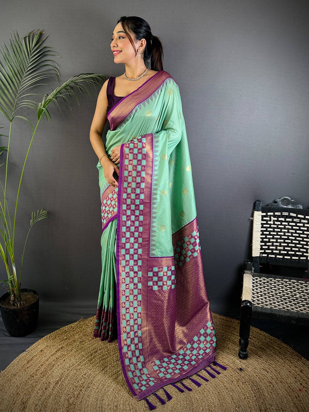 Royal Minakari Chess Border Soft Silk Saree
