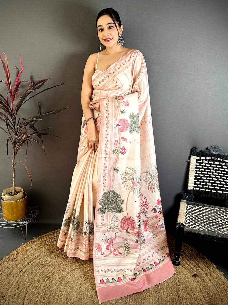 Elegant Pichwai Peacock Tussar Saree