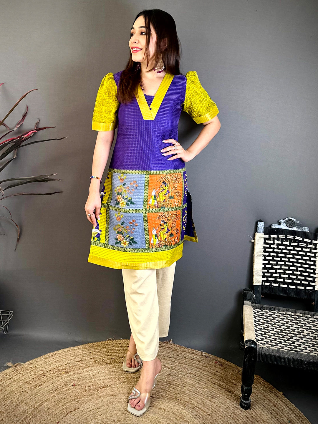 Opulent V Neck Kota Doriya Kurti