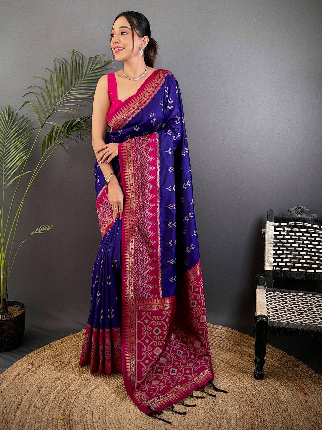 Regal Purple Soft Silk Ikkat Saree With Maggam Blouse
