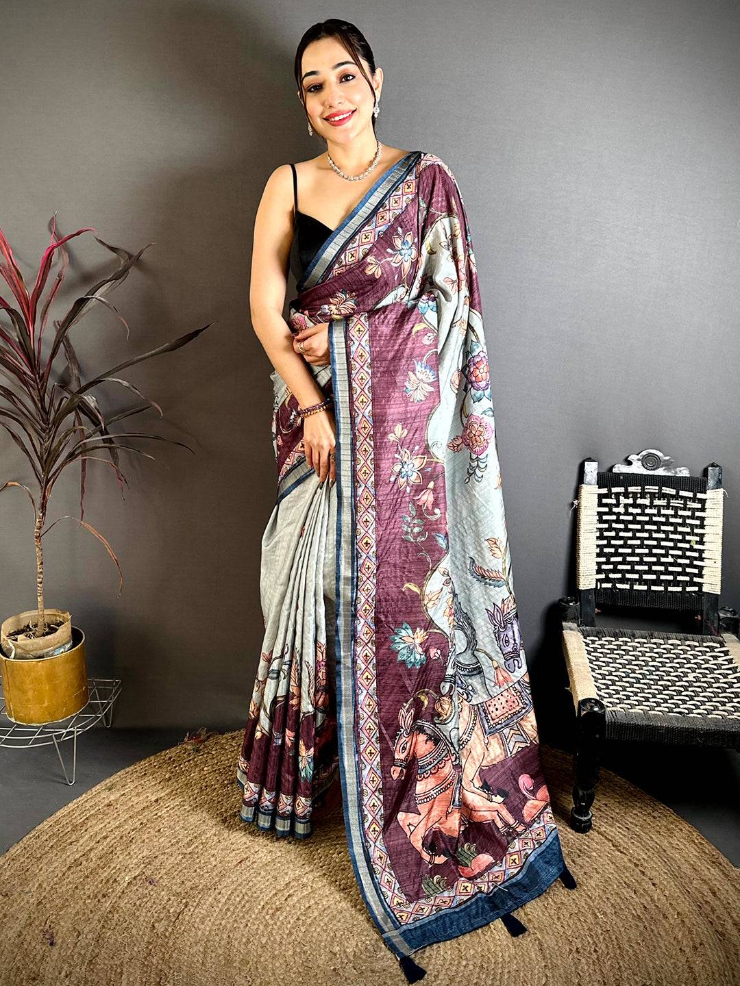 Radiance Tussar Ghicha Kalamkari Saree