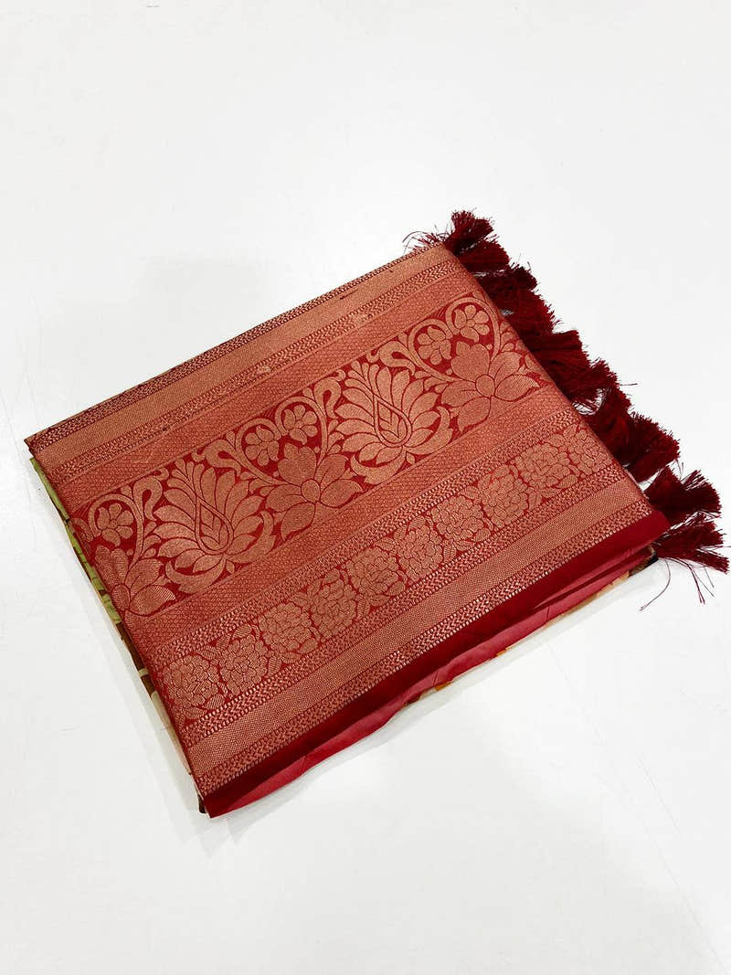 Majestic Banarasi Floral Print Saree