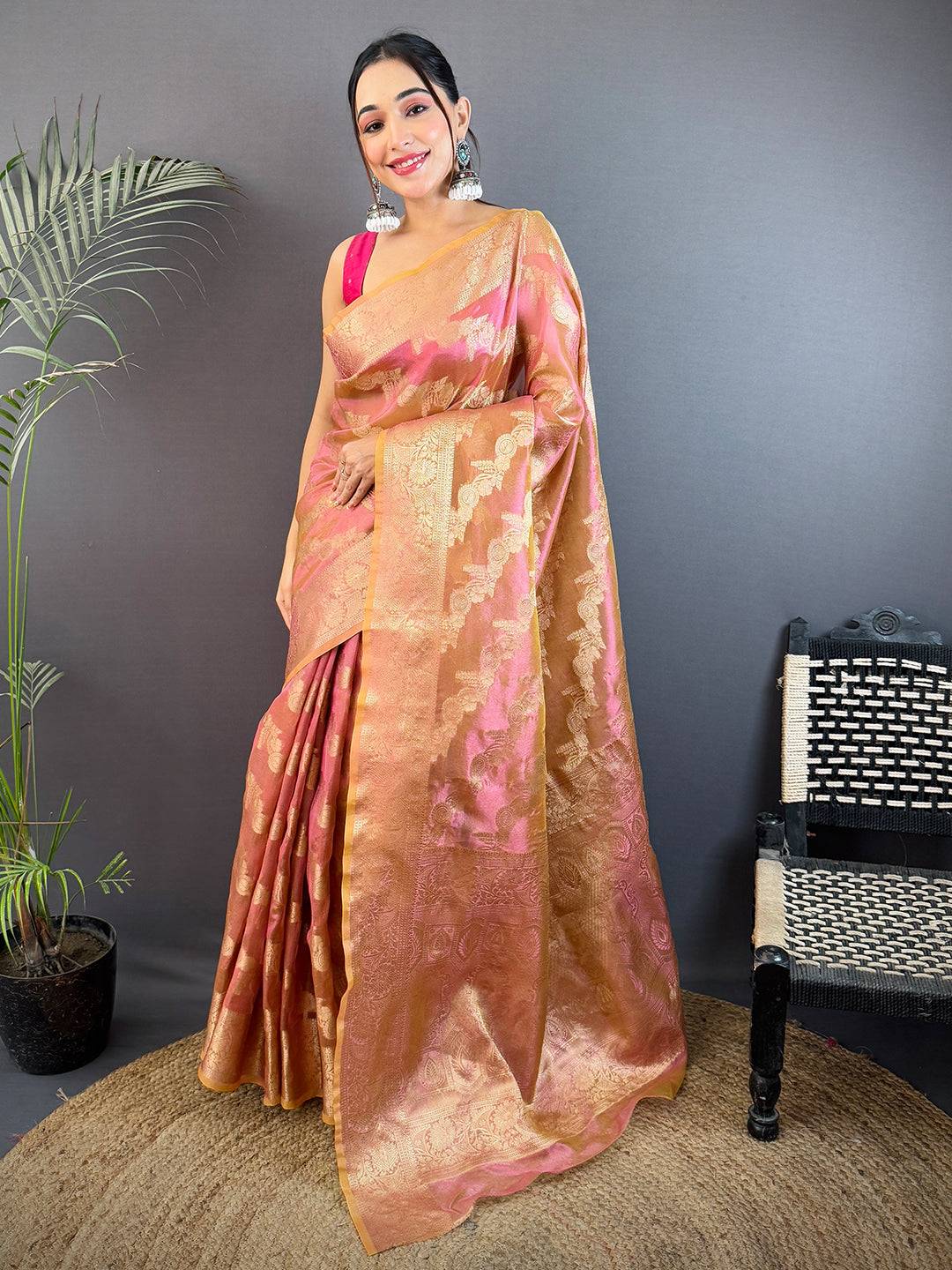 Rust Radiant Dual Tone Tissue Silk Saree