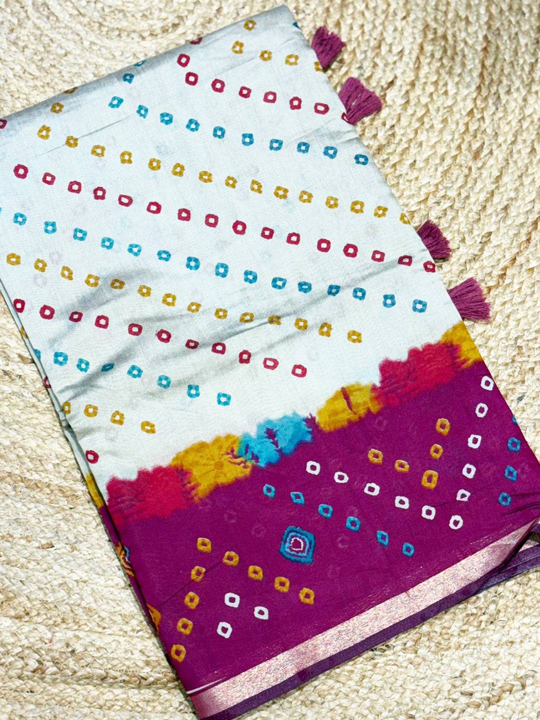 Pink Mul Cotton Bandhej Print Saree