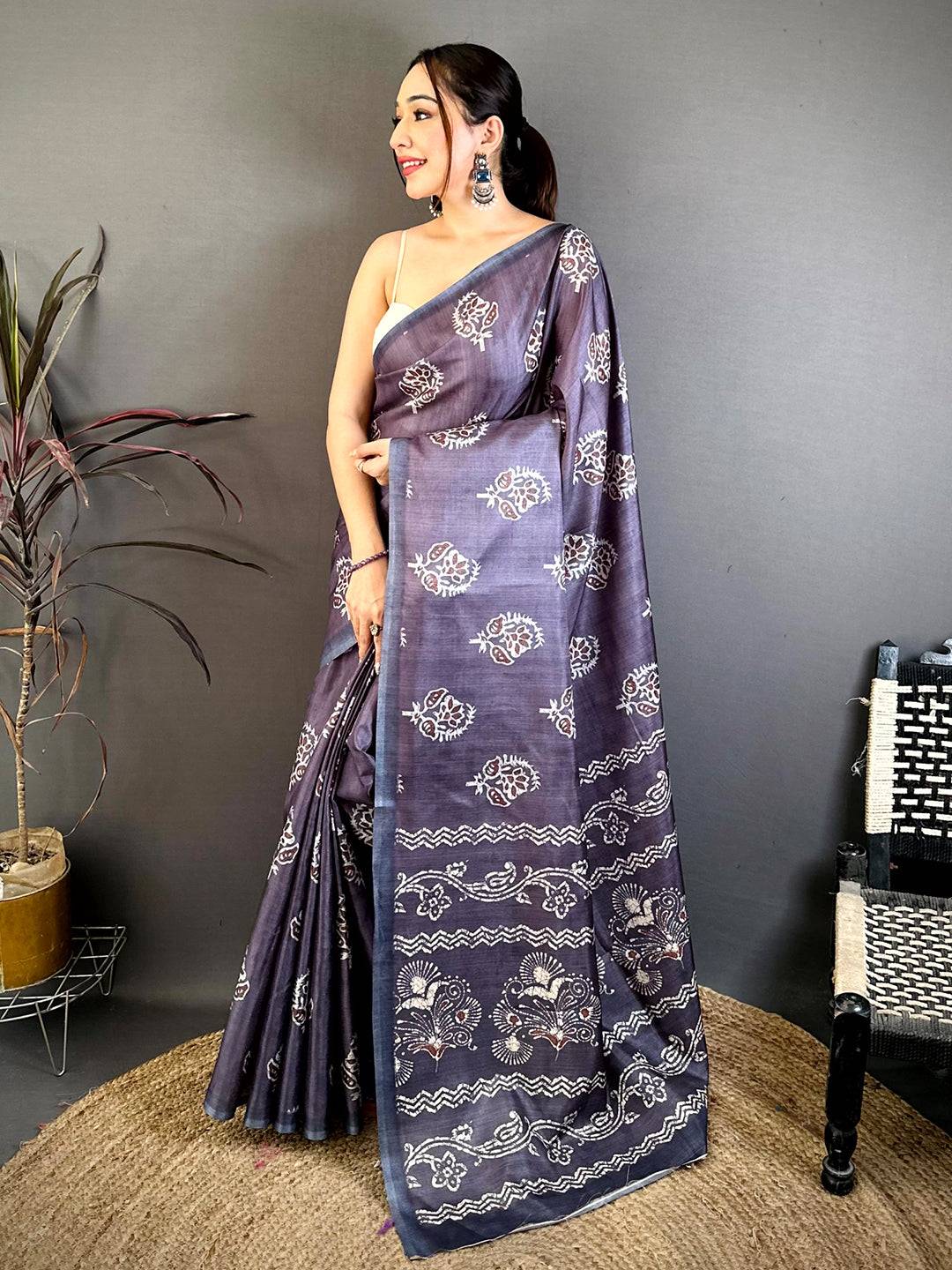 Elegant Tussar Block Print Saree