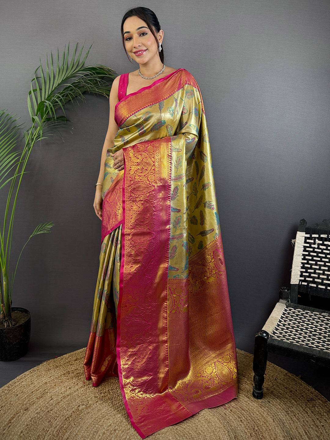 Dharmavaram Feather Zari Woven Saree