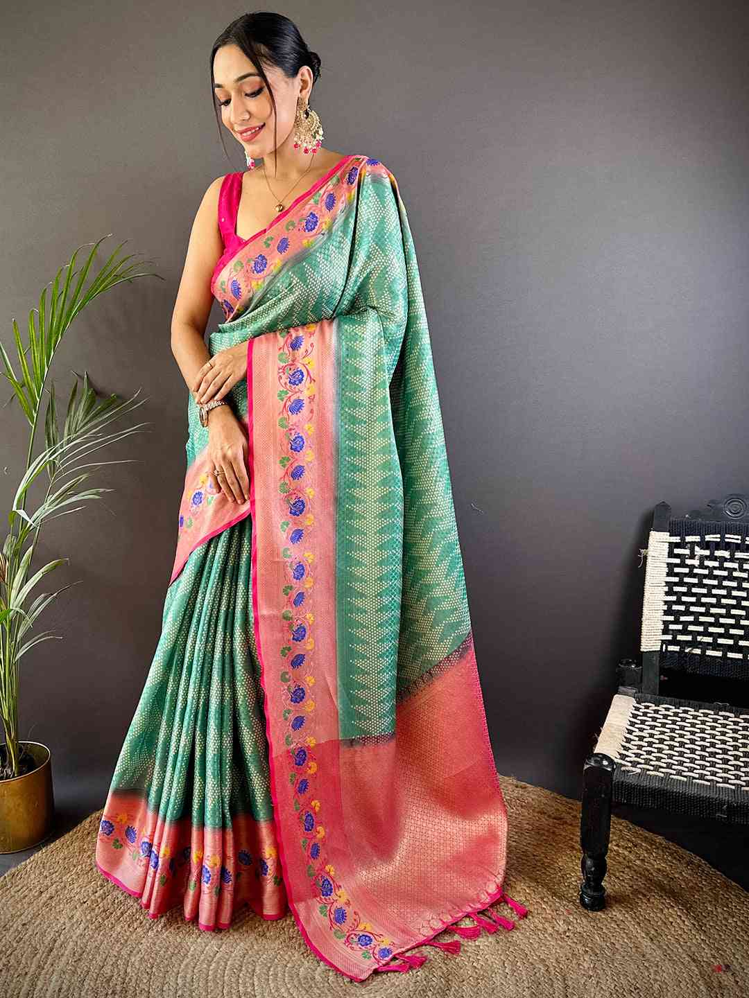 Kora Silk Banarasi Digital Print Saree In Sky Blue Colour