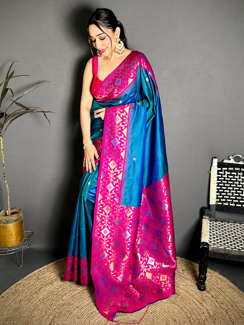 Azure Blue Soft Silk Kanjivaram Saree