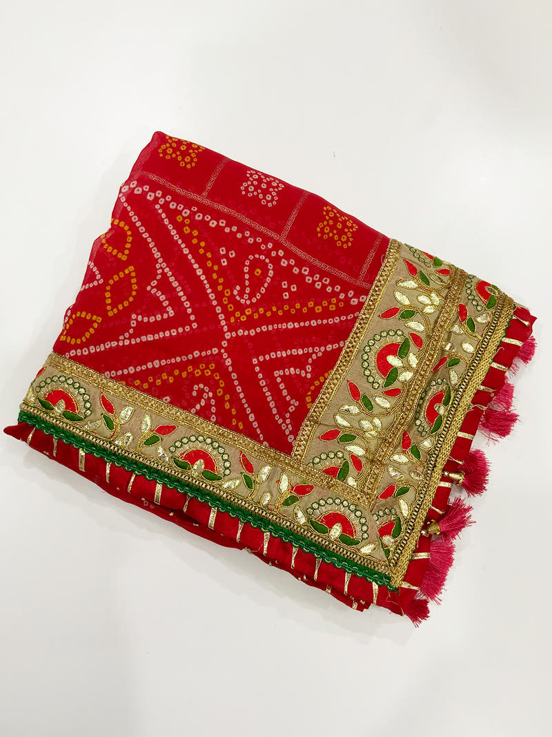 Bandhej Print Foil Work Festival Wear Saree