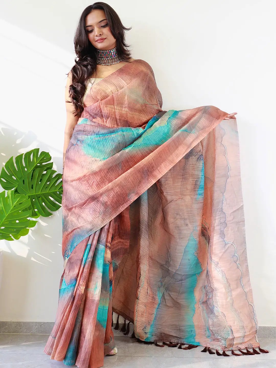 Multy Colored Print Bollywood Design Crash Saree