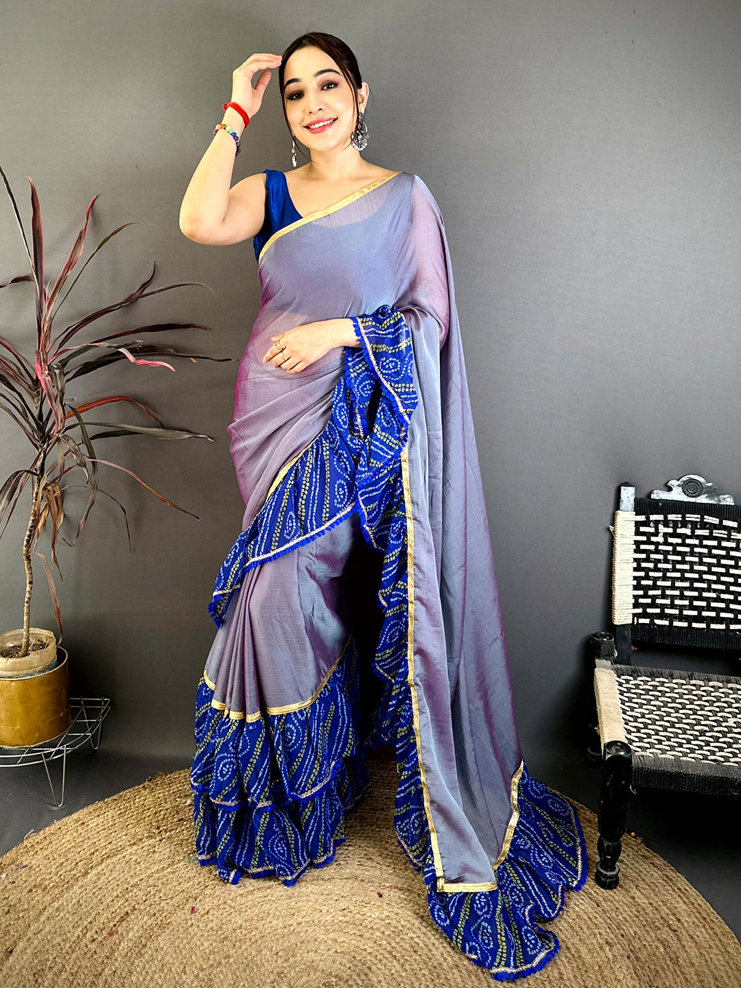 Classic Soft Chiffon Bandhej Ruffle Saree