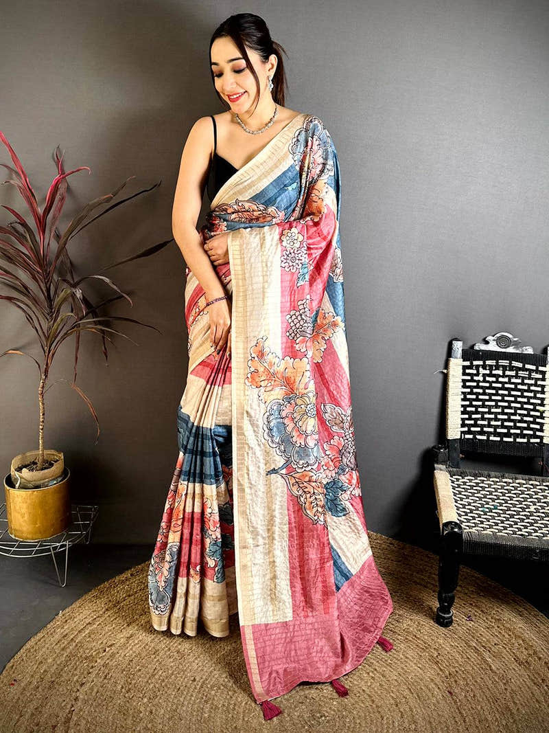 Radiance Tussar Ghicha Floral Saree