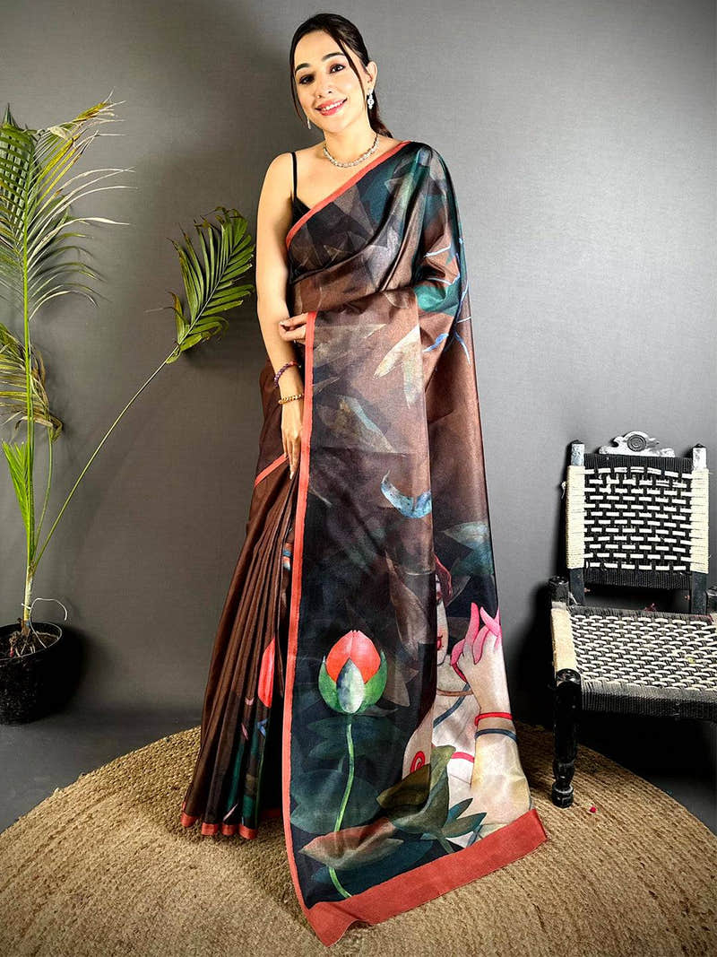 Stylish Poster Art Abstract Tussar Saree