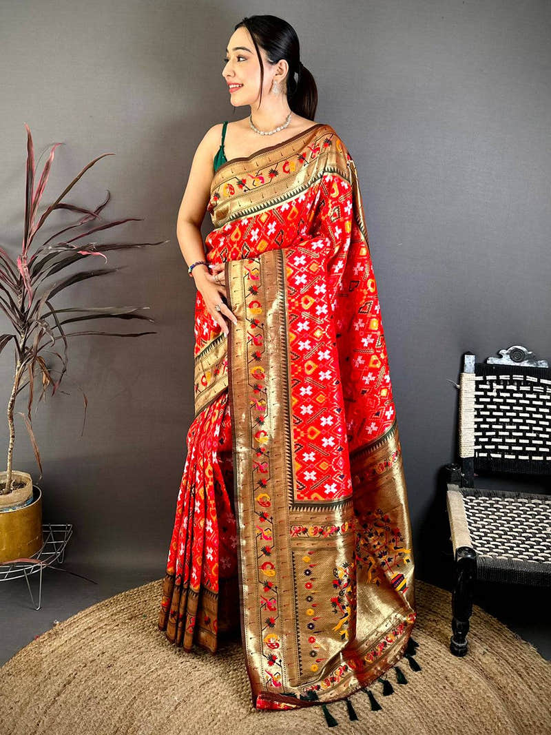 Red Patola Silk Zari Weaving Saree