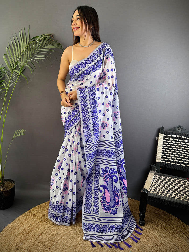 Royal Purple Dhakai Jamdani Cotton Silk Saree