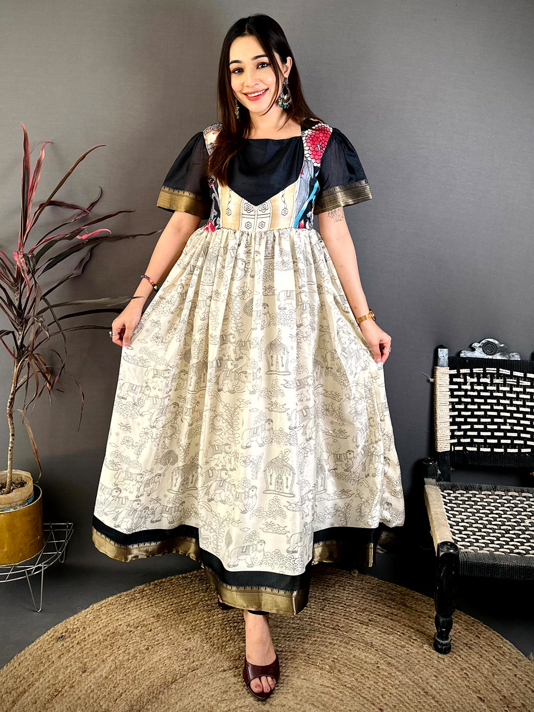 Elegant Square Neck Kota Doriya Dress