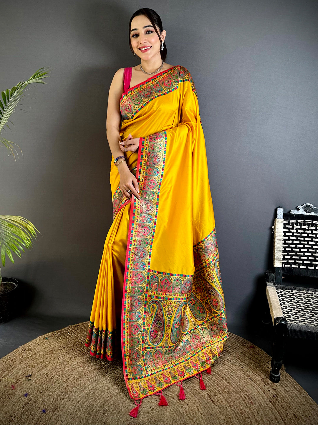 Stylish Minakari Pashmina Soft Silk Saree