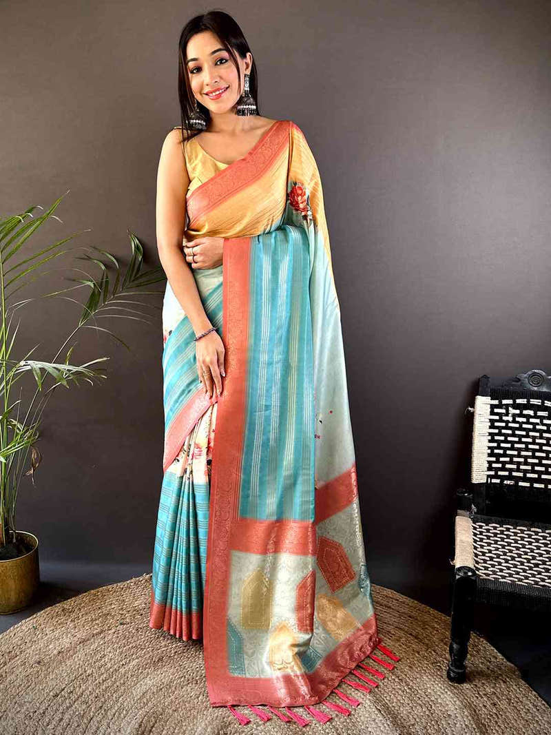 Pastel Yellow Soft Crepe Silk Digital Ombre Saree