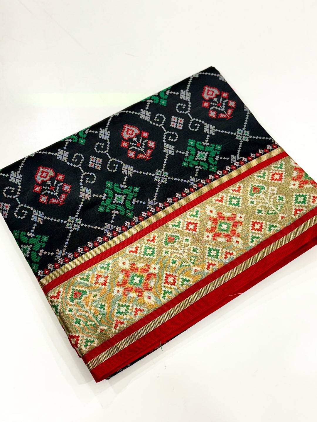 Black Pochampally Patola Soft Silk Saree