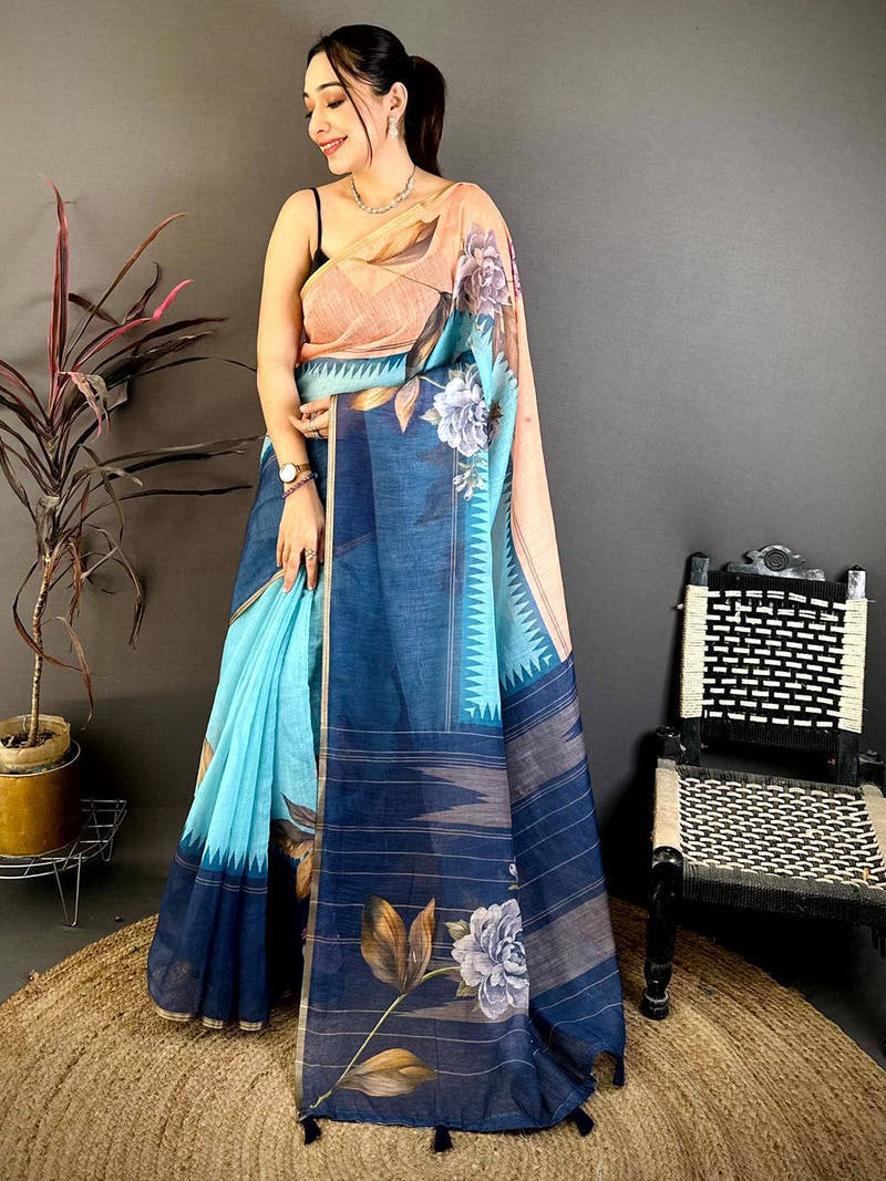 Heritage Floral Linen Chanderi Saree