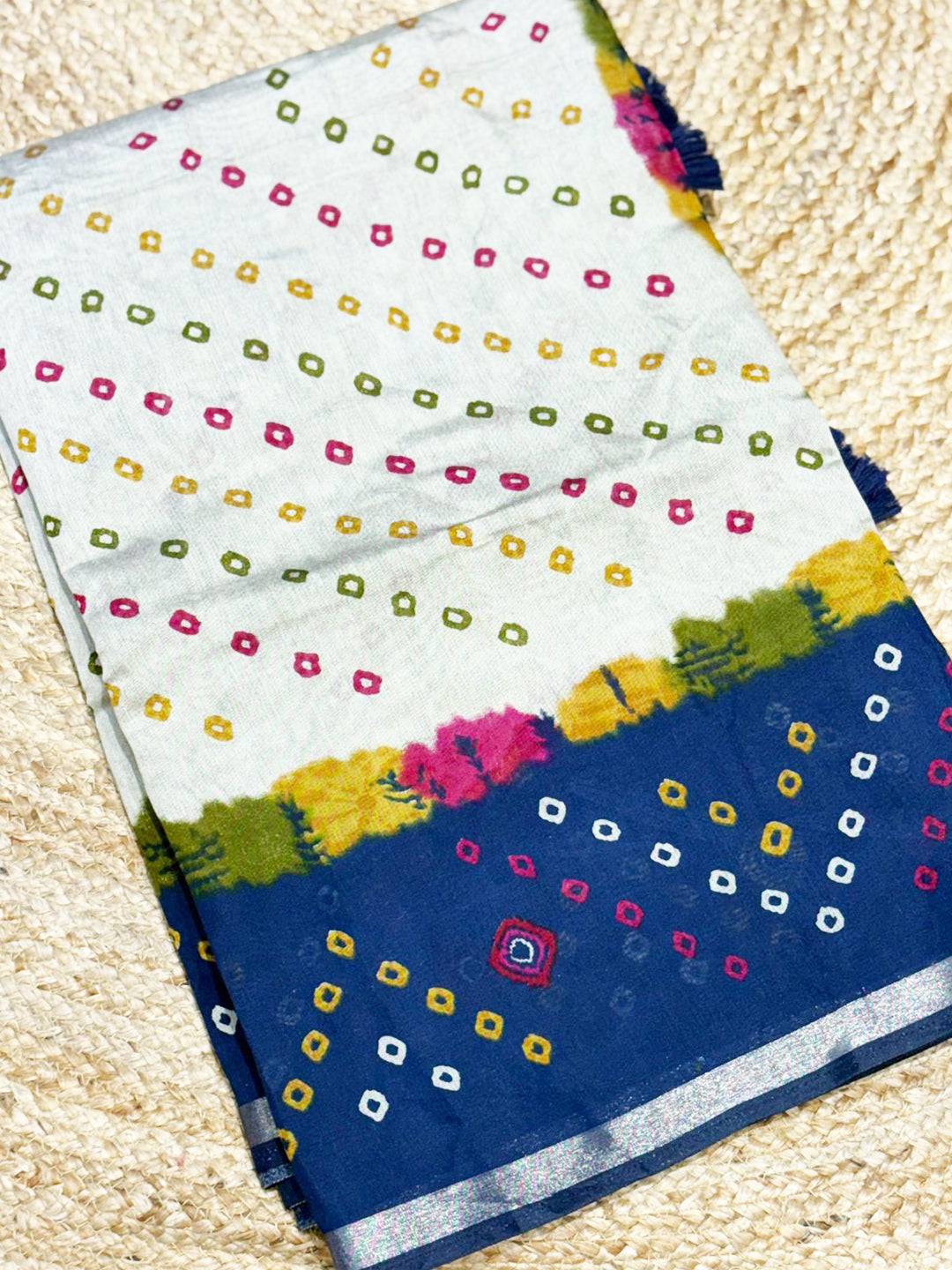 Blue Mul Cotton Bandhej Print Saree