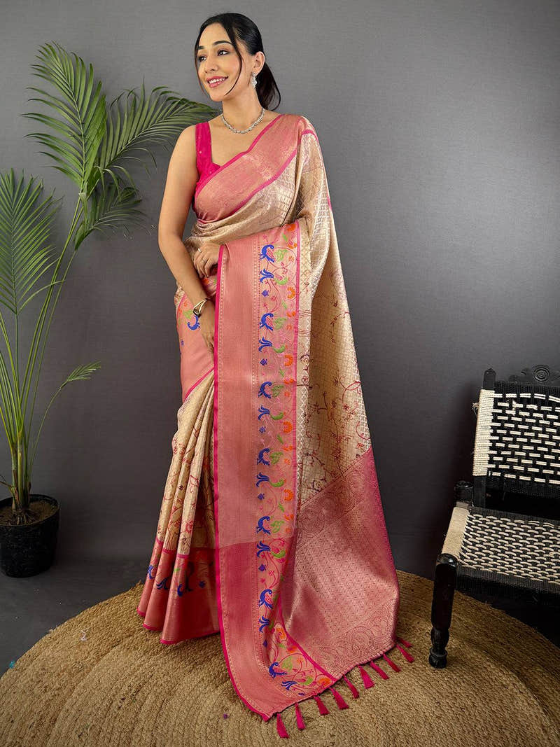 Ethereal Kora Muslin Floral Kalamkari Saree