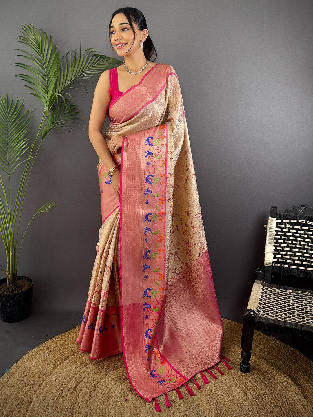 Ethereal Kora Muslin Floral Kalamkari Saree