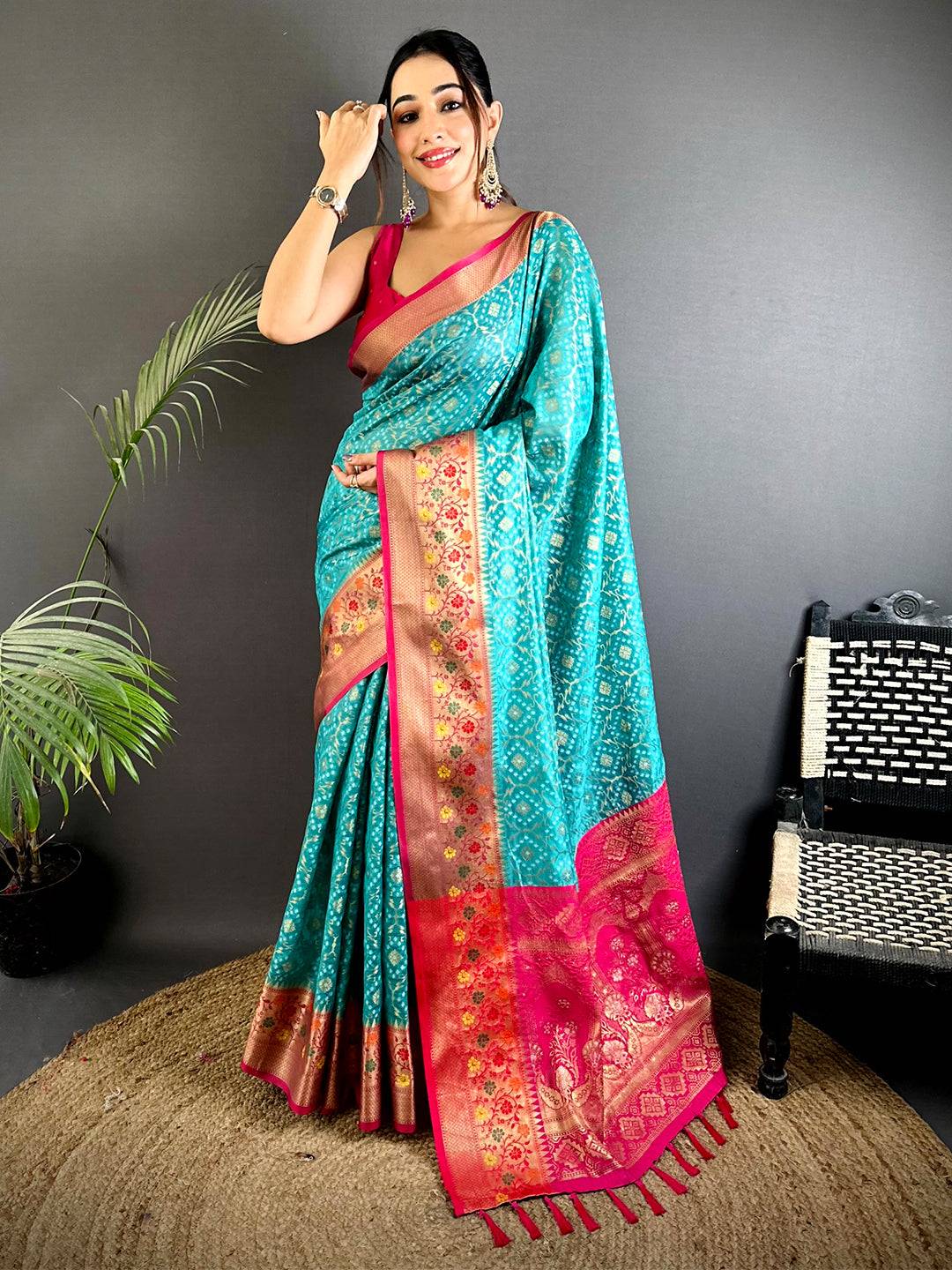 Rama Banarasi Minakari Katan Silk Saree