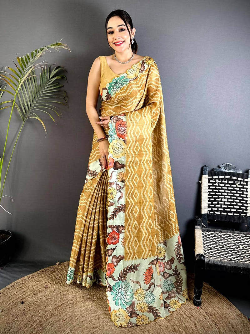 Artistic Pen Kalamkari Shibori Cutwork Saree