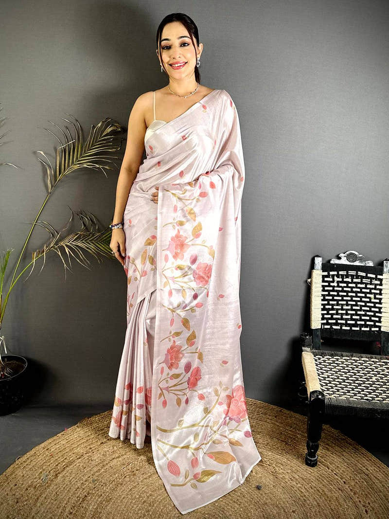 Stylish Soft Chinnon Chiffon Floral Saree