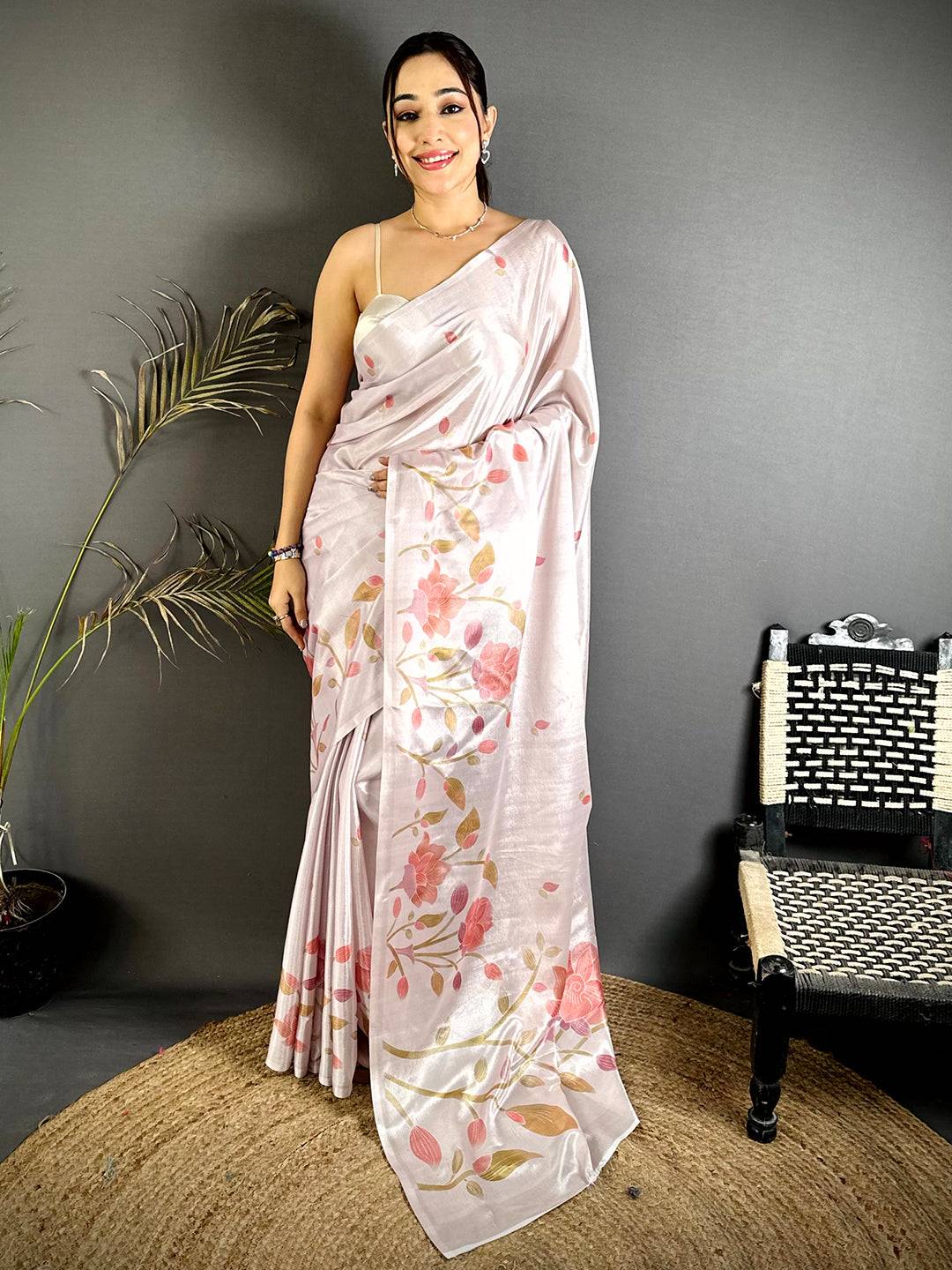 Stylish Soft Chinnon Chiffon Floral Saree