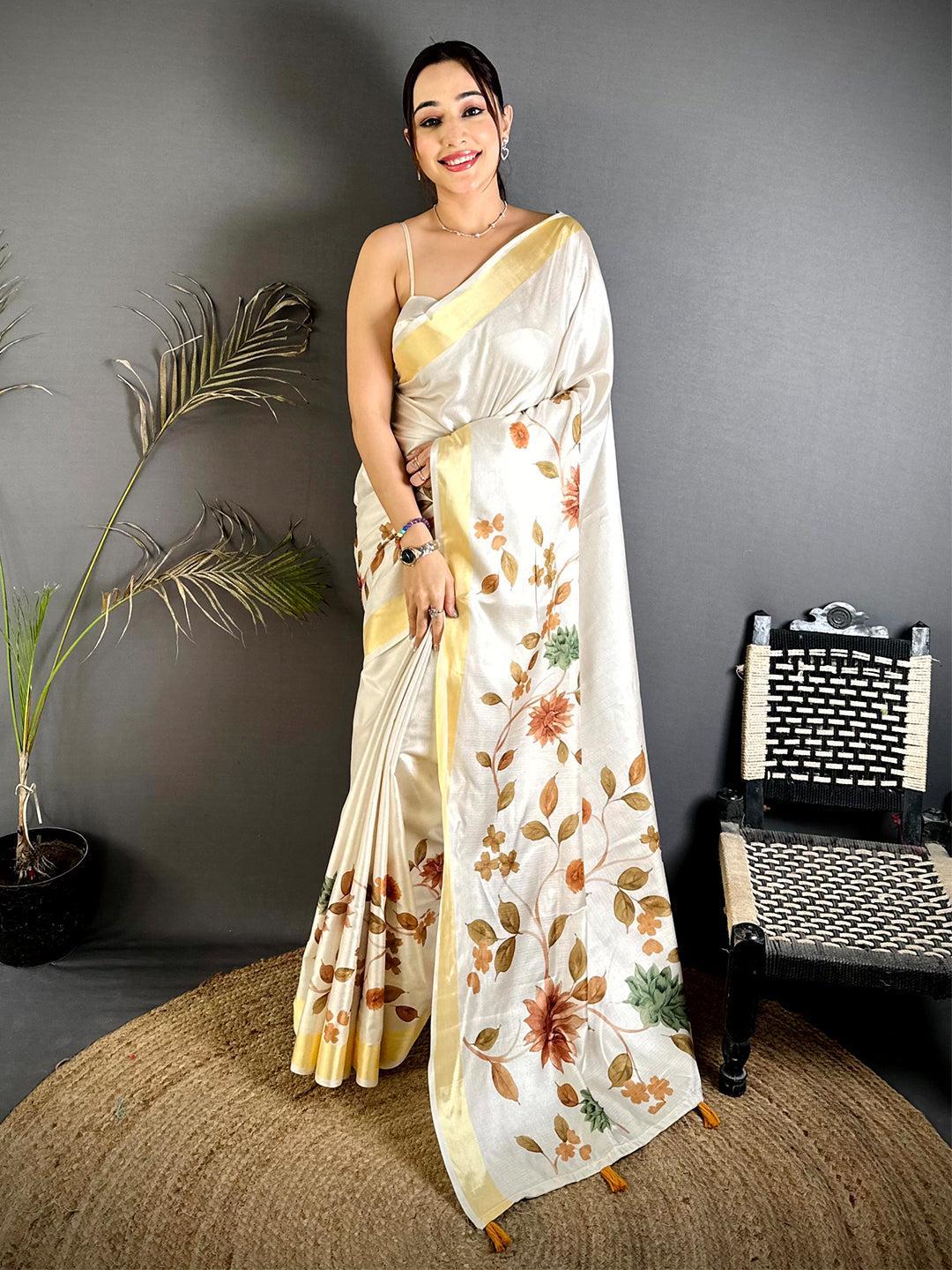 Opulent Floral Kalamkari Khadi Silk Saree