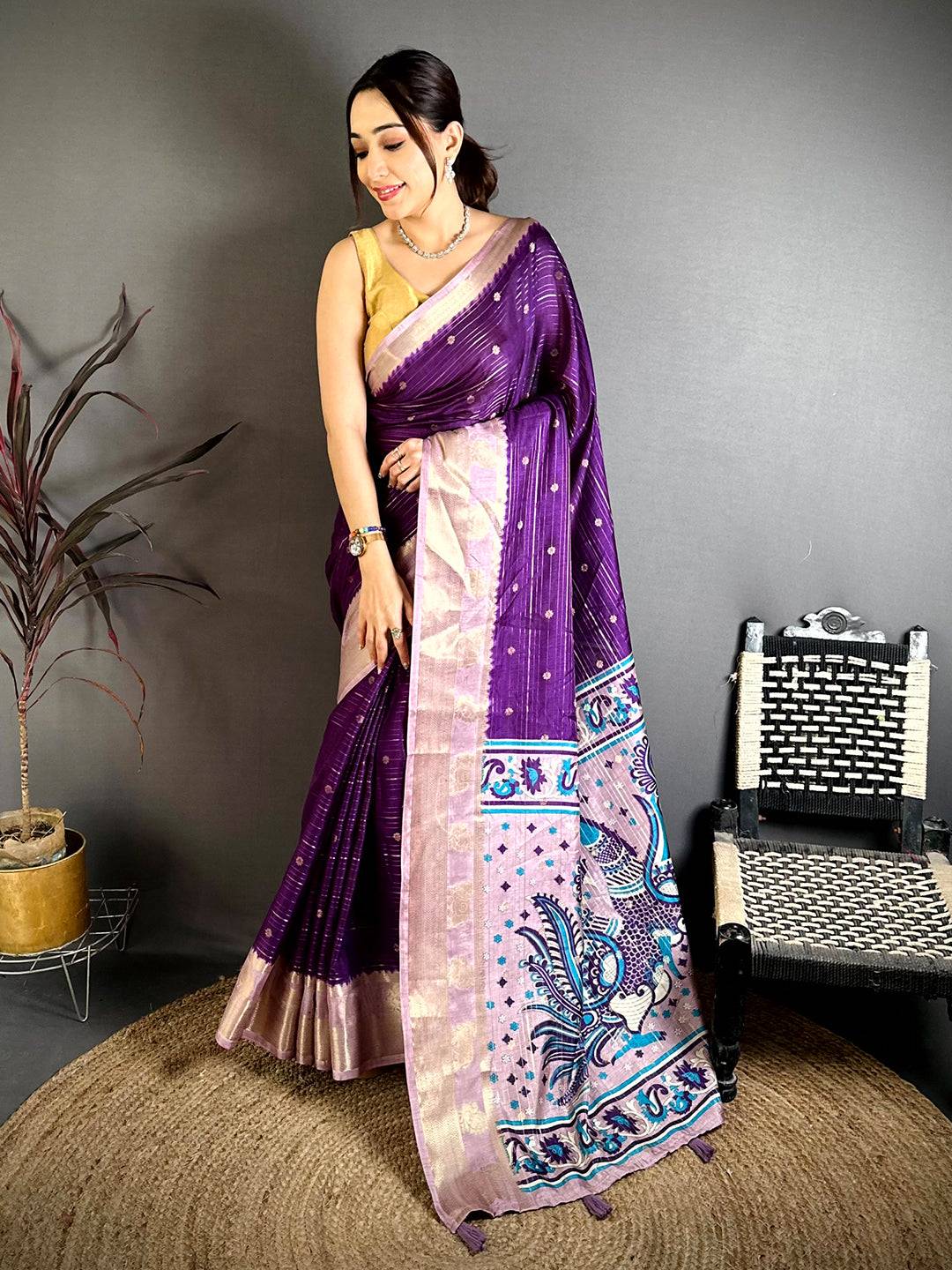 Purple Kalamkari Pallu Gadwal Saree