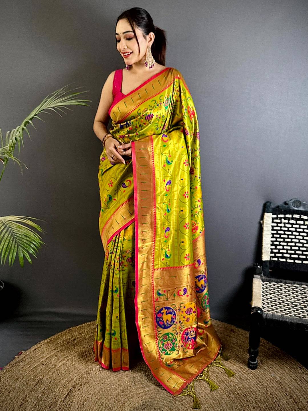 Green Patola Motif Soft Silk Saree
