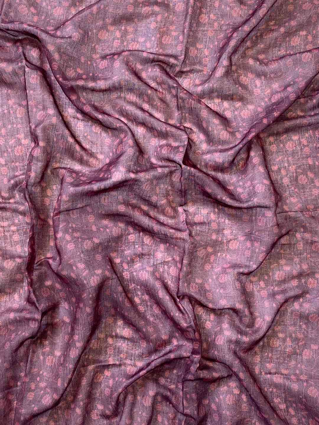 Close-up of soft linen purple ombre Pichwai saree fabric