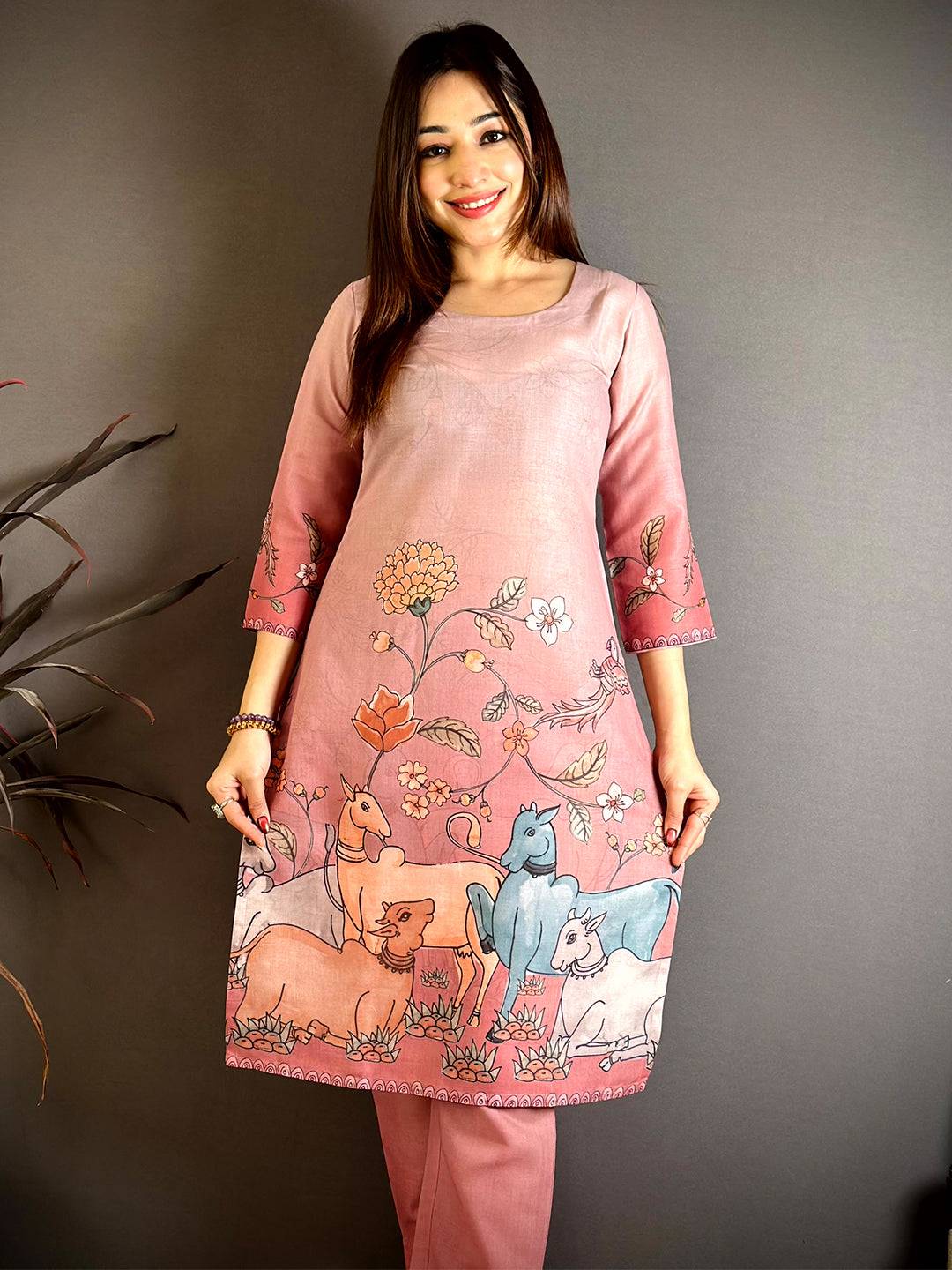 Stylish Kalamkari Round Neck Kurti