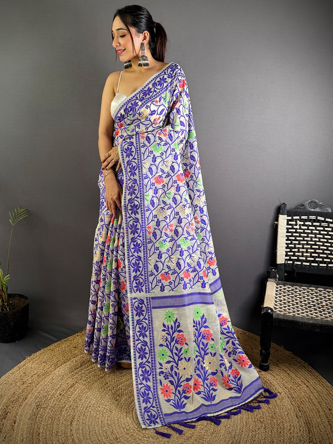 Purple Dhakai Jamdani Cotton Silk Saree