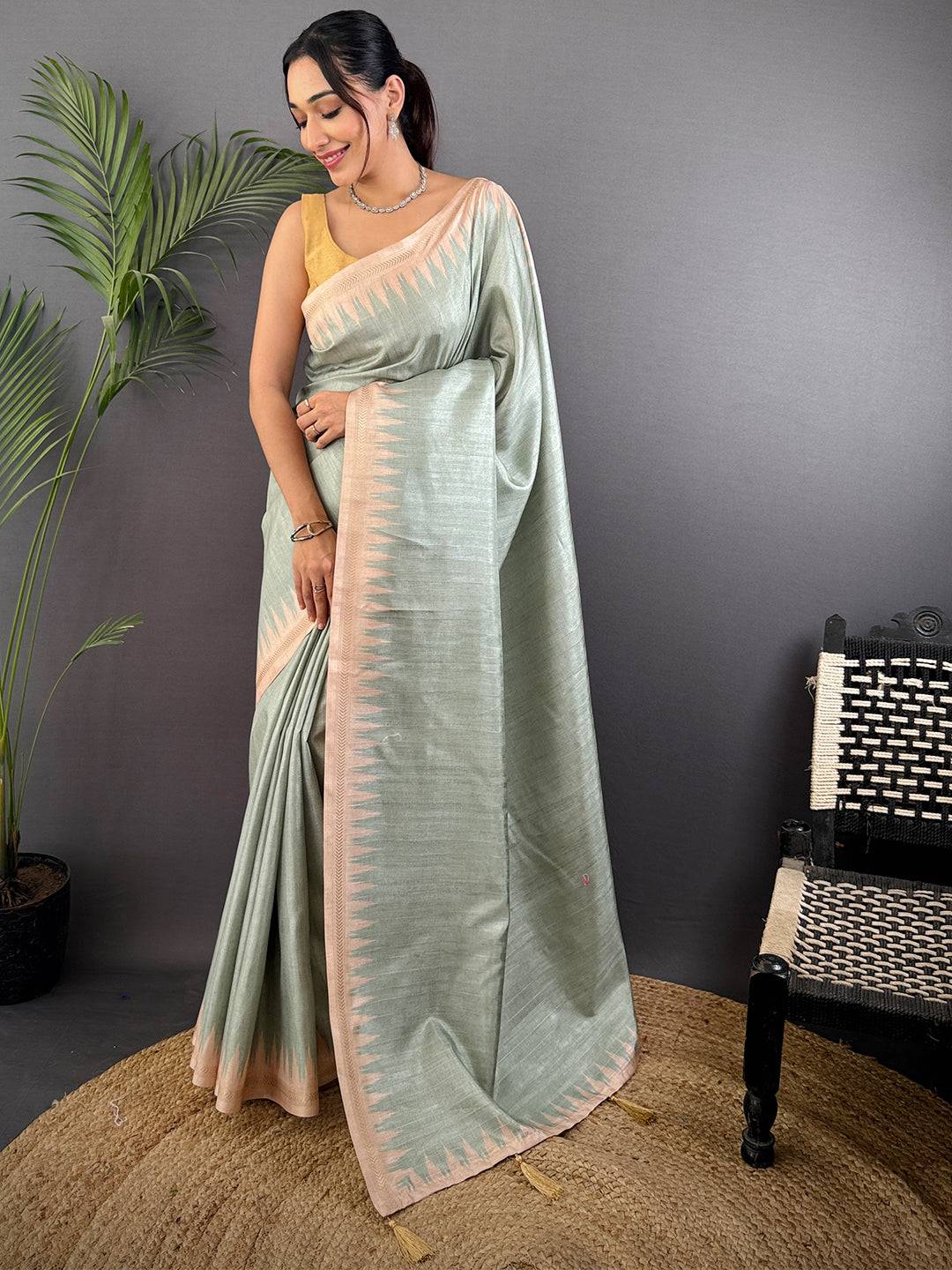Sky Blue Handloom Ghicha Saree