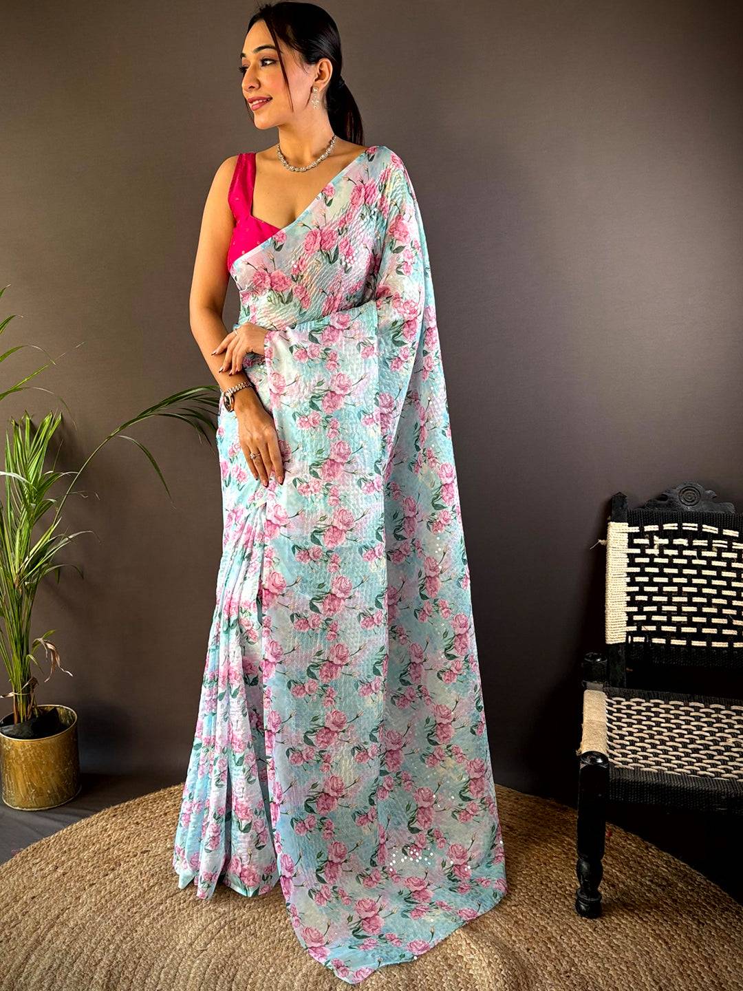 Sky Blue Soft Tebi Silk Sequin Work Saree