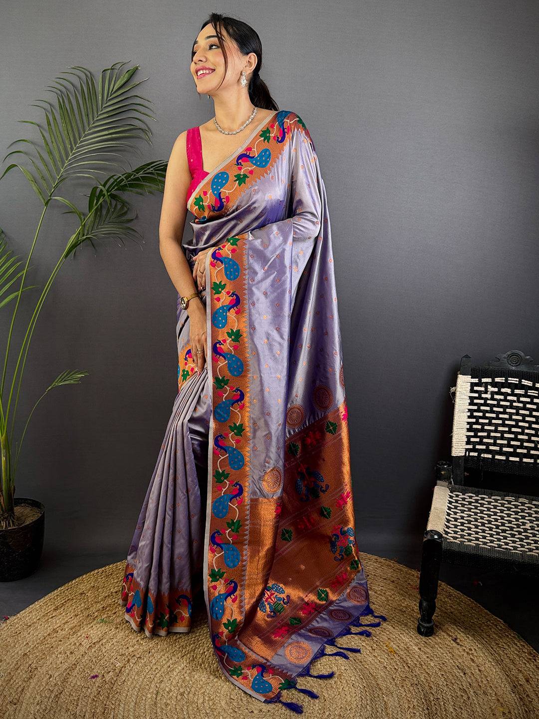 Regal Lavender Yeola Paithani Soft Silk Saree