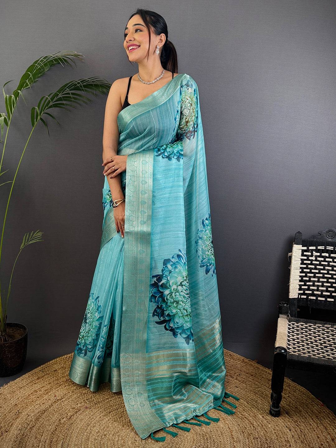 Aqua Soft Organza Digital Print Saree
