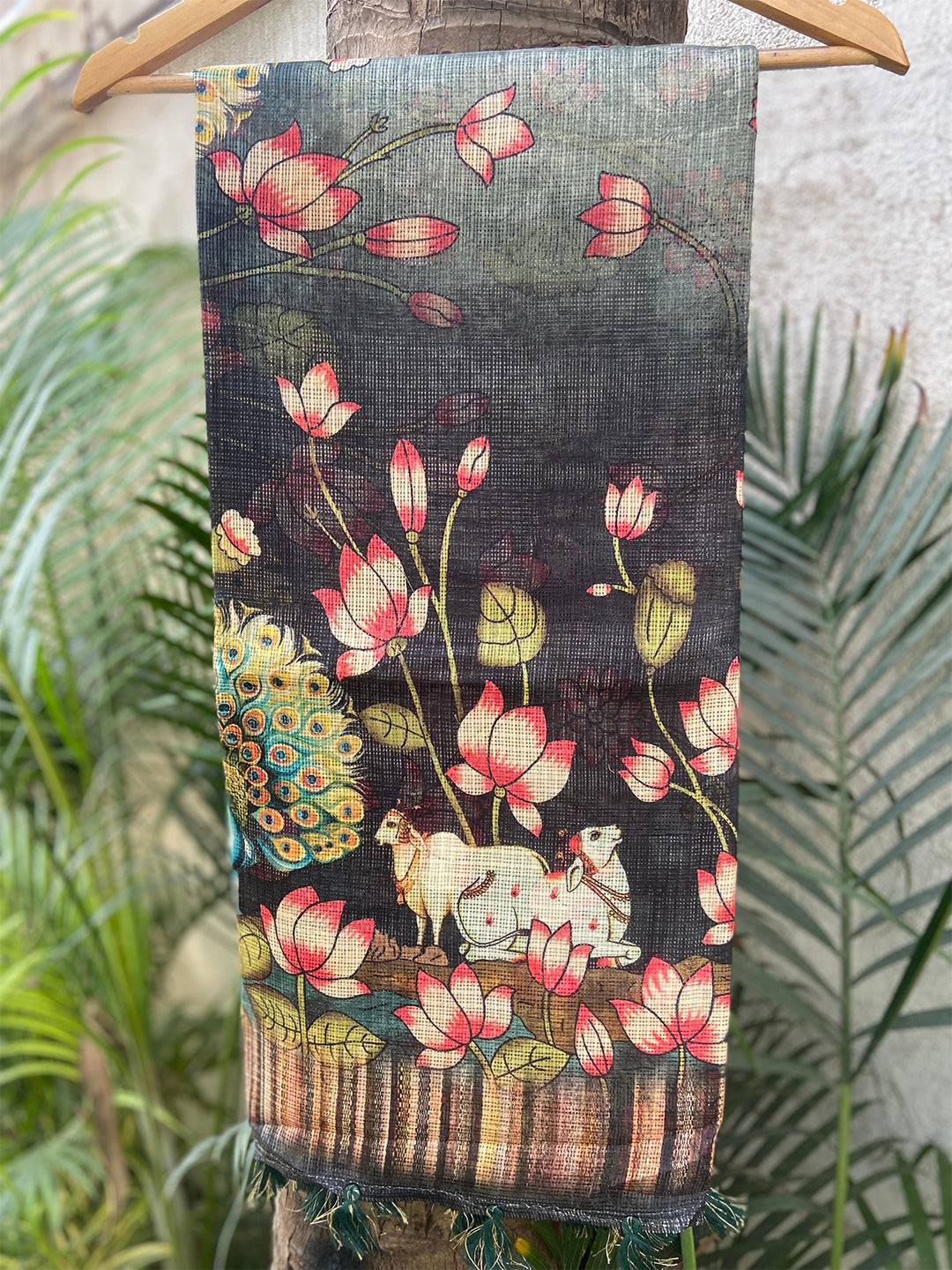 Soft Kota Doriya Silk Saree with Pichwai Prints & Rich Pallu