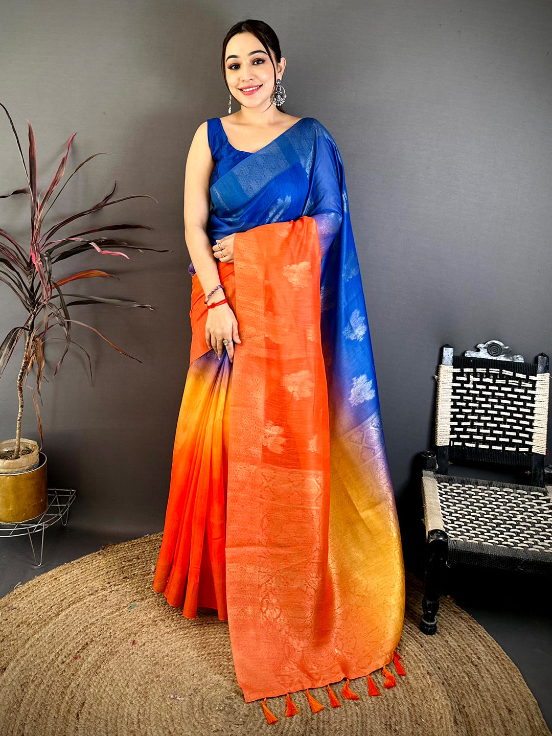 Elegant Slub 4D Print Pallu Saree