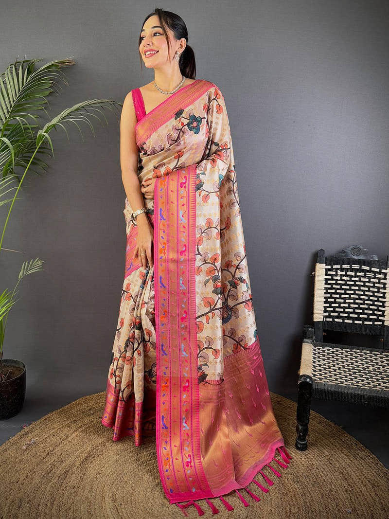 Elevate Kalamkari Printed Tissue Saree