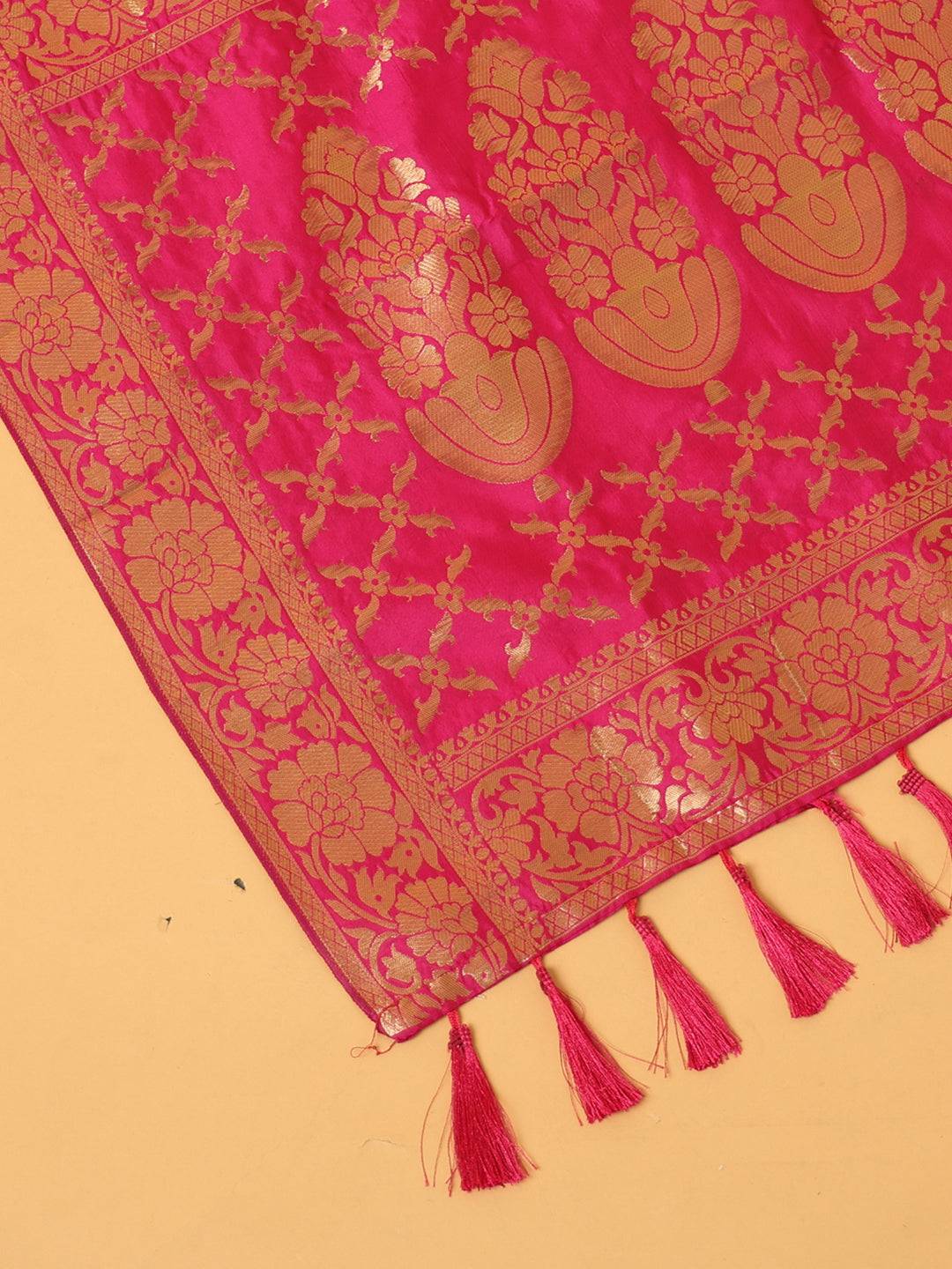 Close-up of woven design on silk blend dupatta