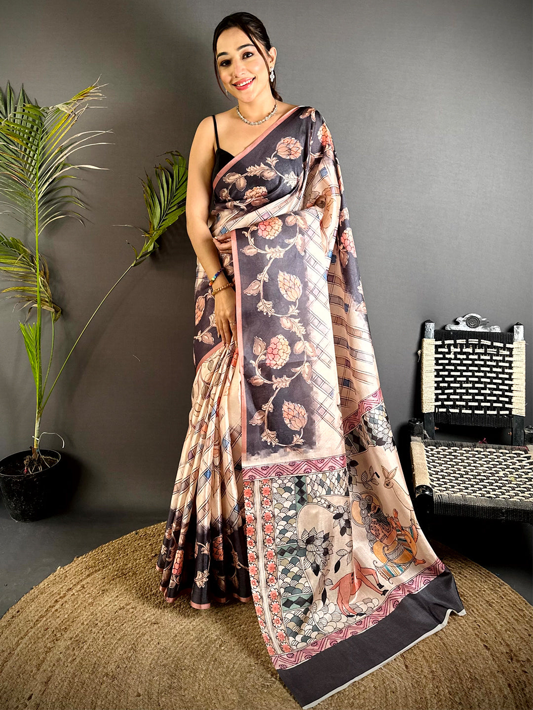 Classic Chex Kalamkari Tussar Saree