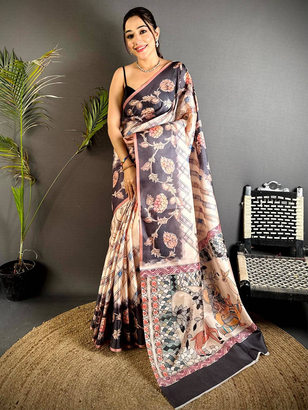 Classic Chex Kalamkari Tussar Saree