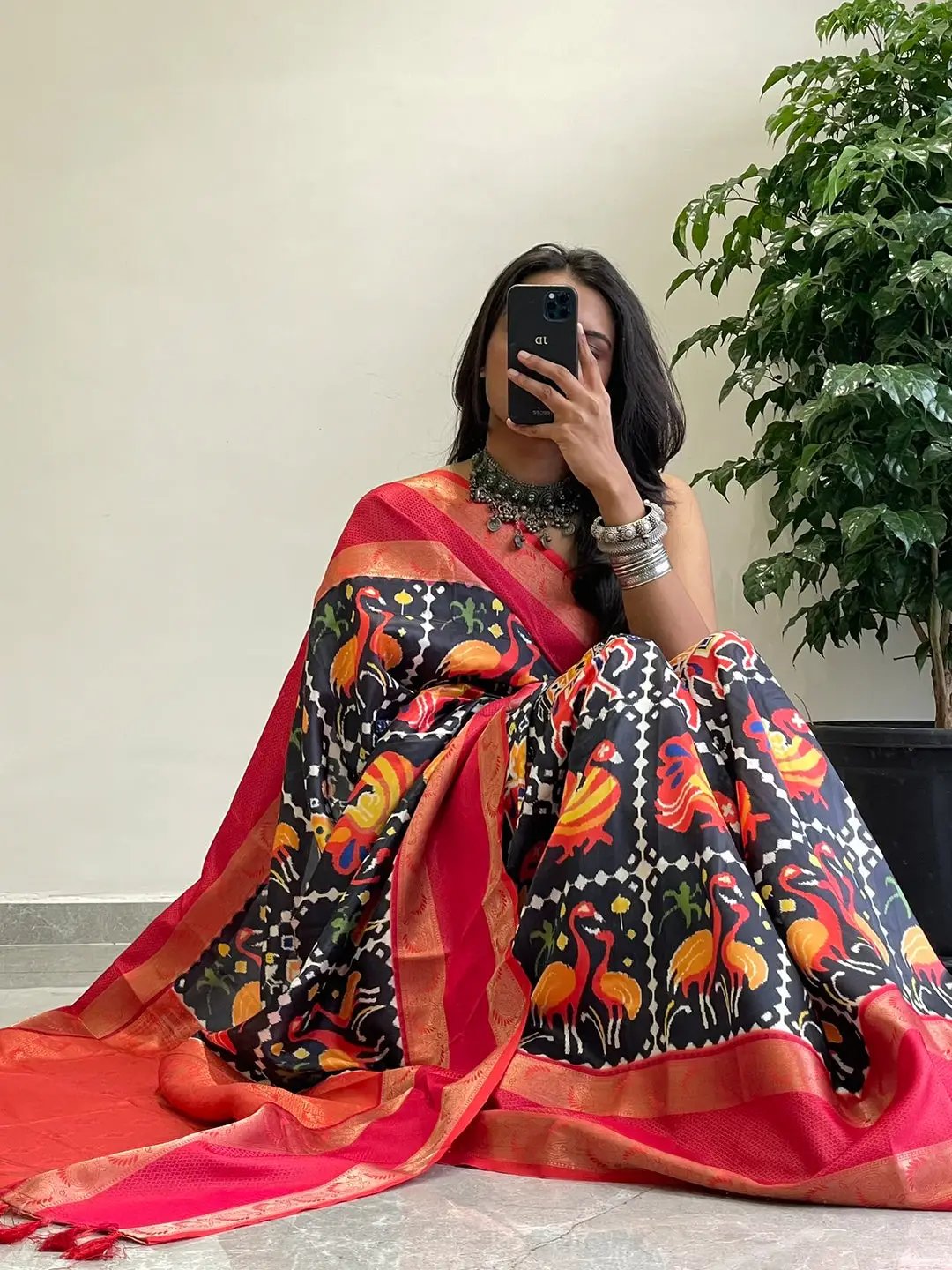 Beautiful Pochampally print saree with a bold Gadwal border.